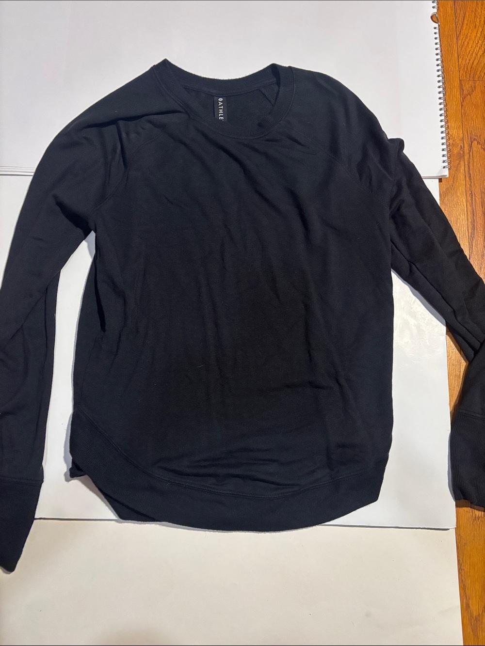 Athleta Black Crewneck Long-Sleeve round hem modal Pullover